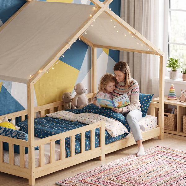 Lit cabane Rila style Montessori avec matelas 90 x 200 cm [en.casa]