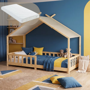 Lit cabane Rila style Montessori avec matelas 90 x 200 cm [en.casa]