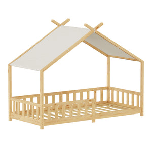 Lit cabane Rila style Montessori avec barrière anti-chute 90 x 200 cm [en.casa]