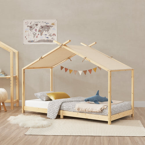 Lit cabane enfant Brome 90x200 cm en bois de pin avec sommier [en.casa]
