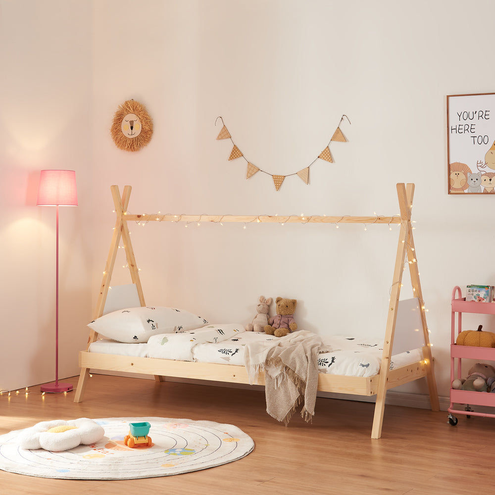 Tipi - Bed Siikajoki 90x200cm grenenhout natuur [en.casa] - premiumXL