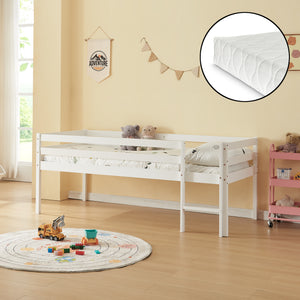 Lit enfant Siikalatva avec matelas à mousse froid bois de pin 90 x 200 cm blanc [en.casa]