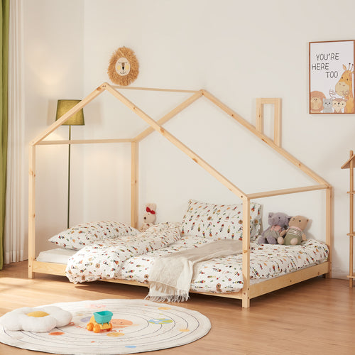 Kinderbed Siuntio huisbed met bedbodem naturel [en.casa]