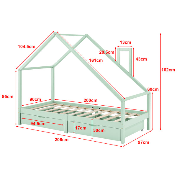 Kinderbed Assling met 2 lades 206x97x162 cm - 4 varianten