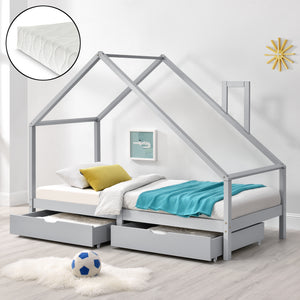 [en.casa] Kinderbed Assling 90x200 cm met matras en 2 lades - 4 varianten