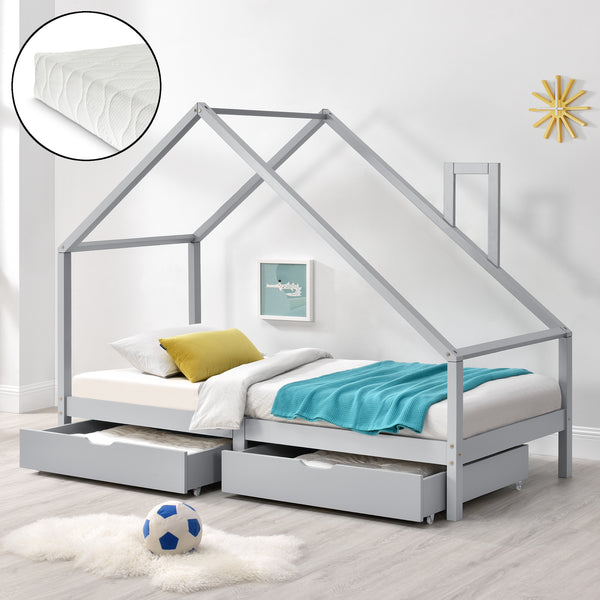 [en.casa] Kinderbed Assling 90x200 cm met matras en 2 lades - 4 varianten