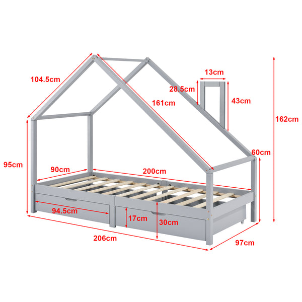 [en.casa] Kinderbed Assling 90x200 cm met matras en 2 lades - 4 varianten