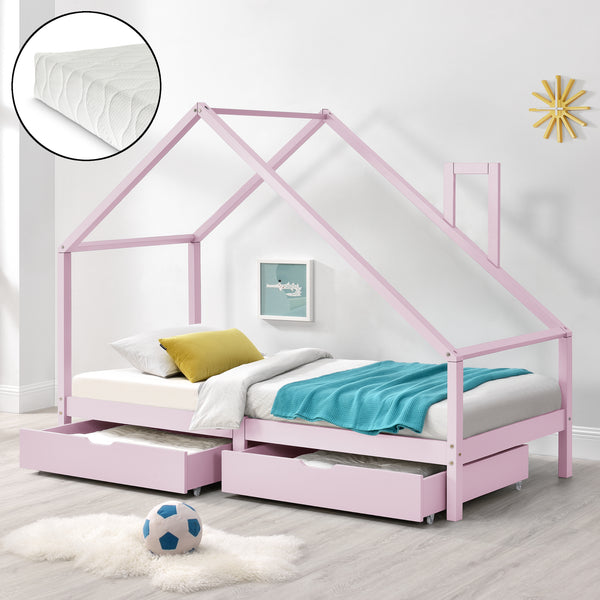 [en.casa] Kinderbed Assling 90x200 cm met matras en 2 lades - 4 varianten