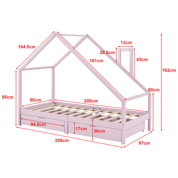 [en.casa] Kinderbed Assling 90x200 cm met matras en 2 lades - 4 varianten