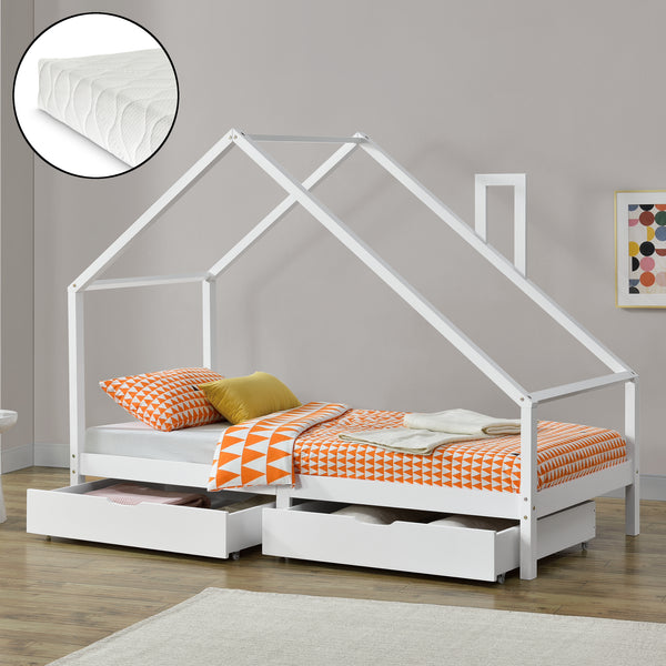 Lit d'enfant Assling de Forme Maison Matelas Capacité 100 kg 90x200 cm plusieurs couleurs [en.casa]