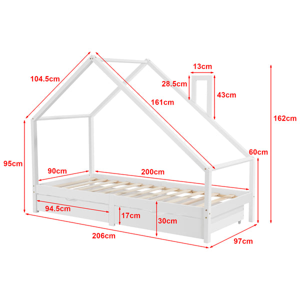 Lit d'enfant Assling de Forme Maison Matelas Capacité 100 kg 90x200 cm plusieurs couleurs [en.casa]