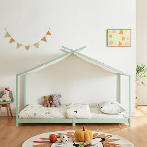 Lit cabane enfant Brome 90x200 cm en bois de pin avec sommier [en.casa]