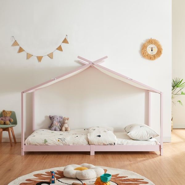 Lit cabane enfant Brome 90x200 cm en bois de pin avec sommier [en.casa]
