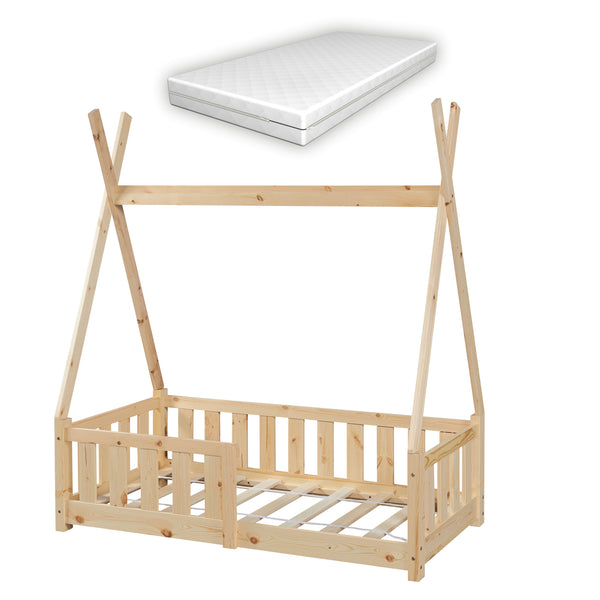 [en.casa] [neu.haus] Kinderbed Helsingborg Tipi met uitvalbeveiliging en matras 70x140 cm - 4 varianten