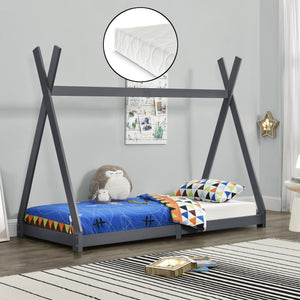 Kinderbed Tipi Hori grenen met bedbodem en matras 90x200 cm - 3 varianten