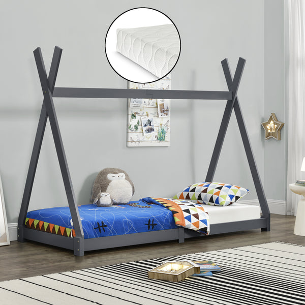 Kinderbed Tipi Hori grenen met bedbodem en matras 90x200 cm - 3 varianten