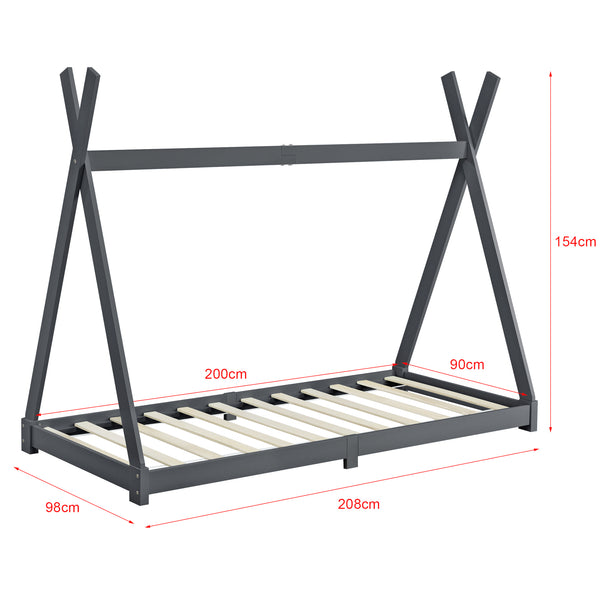 Kinderbed Tipi Hori grenen met bedbodem en matras 90x200 cm - 3 varianten