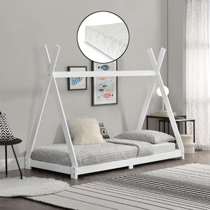 Kinderbed Tipi Hori grenen met bedbodem en matras 90x200 cm - 3 varianten