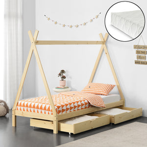 Kinderbed Tipi met bedlades en matras 90x200 cm - verschillende kleuren