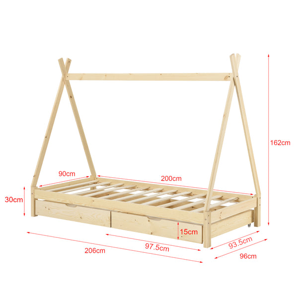 Kinderbed Tipi met bedlades en matras 90x200 cm - verschillende kleuren