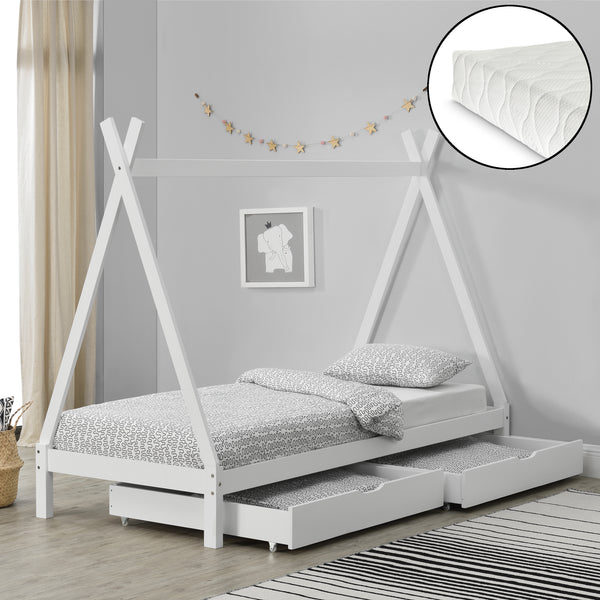 Kinderbed Tipi met bedlades en matras 90x200 cm - verschillende kleuren
