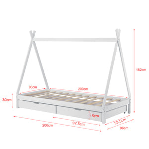Kinderbed Tipi met bedlades en matras 90x200 cm - verschillende kleuren