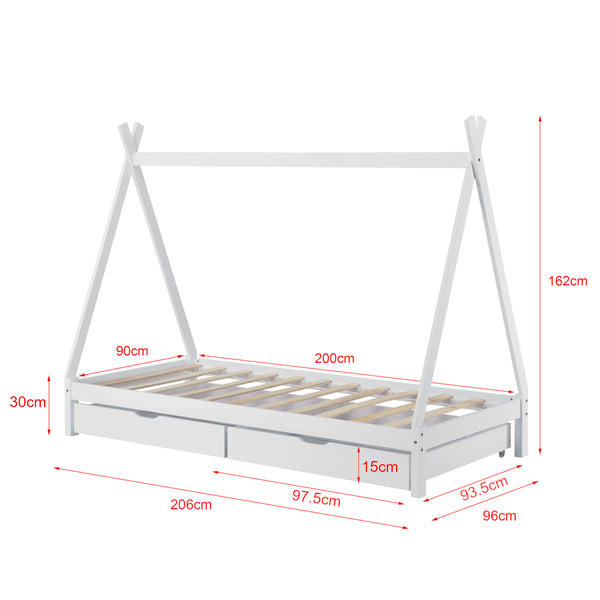 Kinderbed Tipi met bedlades en matras 90x200 cm - verschillende kleuren