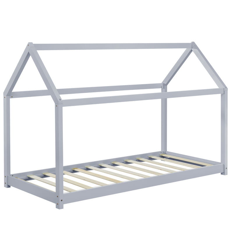 Croquis coté [en.casa] Lit D'enfant avec Matela Cadre de Lit 206 x 98 x 142 cm Matela Mousse Froid 90 x 200 cm Maison Bois Blanc 