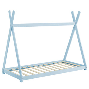 Lit Tipi avec Matelas Lit Enfant Bois Naturel Sommier à Lattes 200 x 90 cm [en.casa]