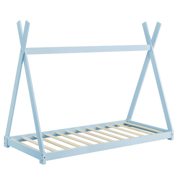 Lit Tipi avec Matelas Lit Enfant Bois Naturel Sommier à Lattes 200 x 90 cm [en.casa]
