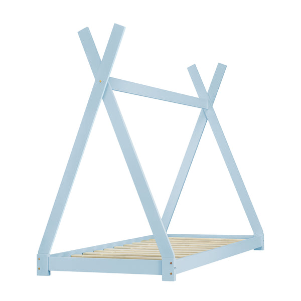 Lit Tipi avec Matelas Lit Enfant Bois Naturel Sommier à Lattes 200 x 90 cm [en.casa]