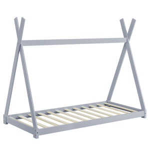 Lit Tipi avec Matelas Lit Enfant Bois Naturel Sommier à Lattes 200 x 90 cm [en.casa]