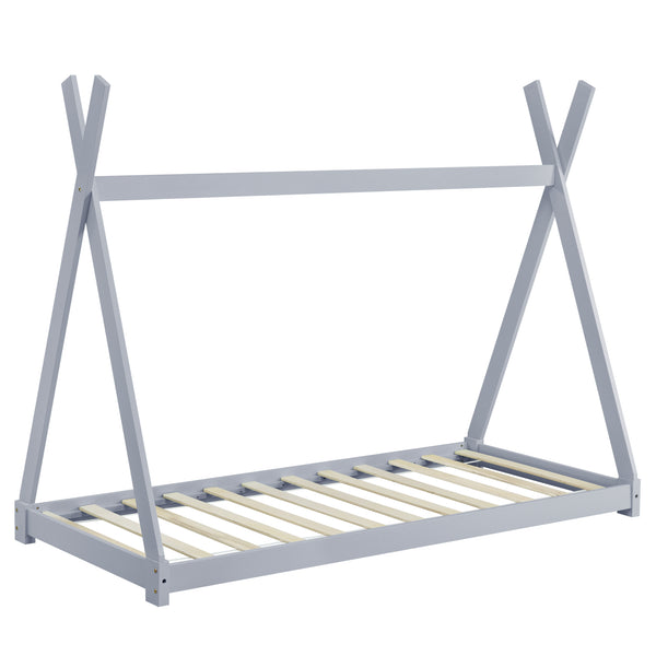 Lit Tipi avec Matelas Lit Enfant Bois Naturel Sommier à Lattes 200 x 90 cm [en.casa]