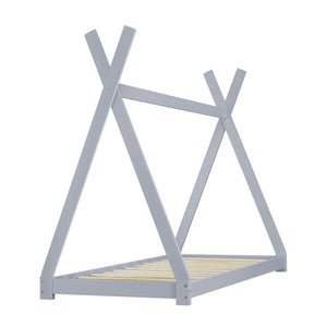 Lit Tipi avec Matelas Lit Enfant Bois Naturel Sommier à Lattes 200 x 90 cm [en.casa]