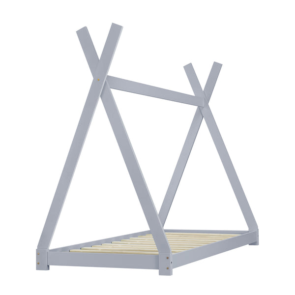 Lit Tipi avec Matelas Lit Enfant Bois Naturel Sommier à Lattes 200 x 90 cm [en.casa]