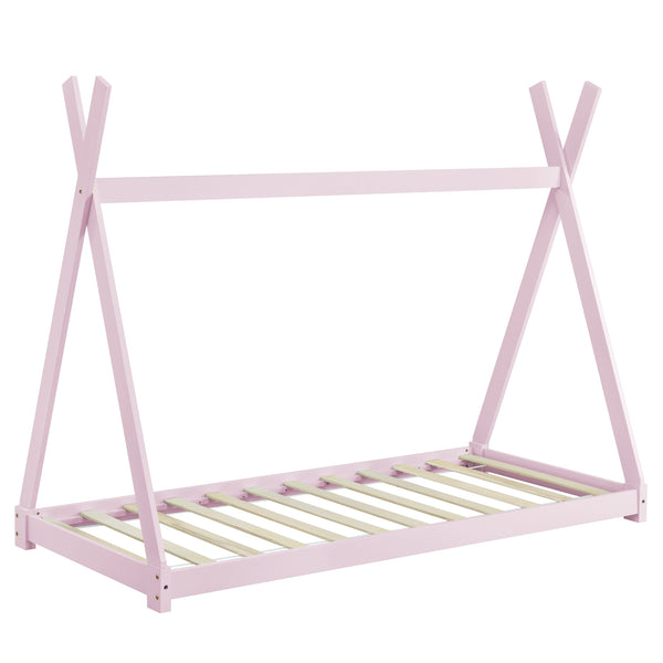 Lit Tipi avec Matelas Lit Enfant Bois Naturel Sommier à Lattes 200 x 90 cm [en.casa]