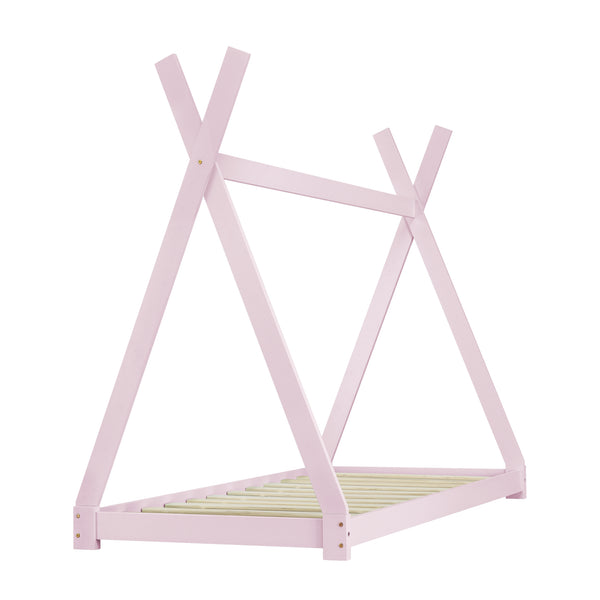 Lit Tipi avec Matelas Lit Enfant Bois Naturel Sommier à Lattes 200 x 90 cm [en.casa]