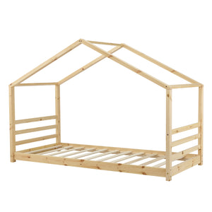 Lit d'enfant Design Maison avec Matelas Lit Cabane Pin Feuille de Placage Mousse à Froid Housse 100% Polyester Plusieurs Couleurs 70x140cm/80x160cm/90x200cm [en.casa] [neu.haus]
