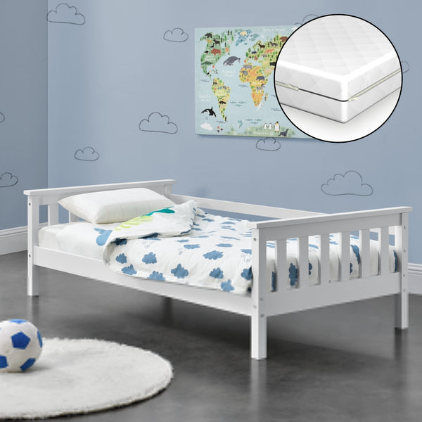 Kinderbed Nuuk met bedbodem matras en uitvalbeveiliging - verschillende kleuren en maten