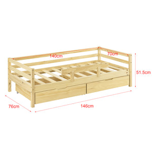 Kinderbed Reykholt met uitvalbeveiliging matras en 2 lades - verschillende kleuren en maten