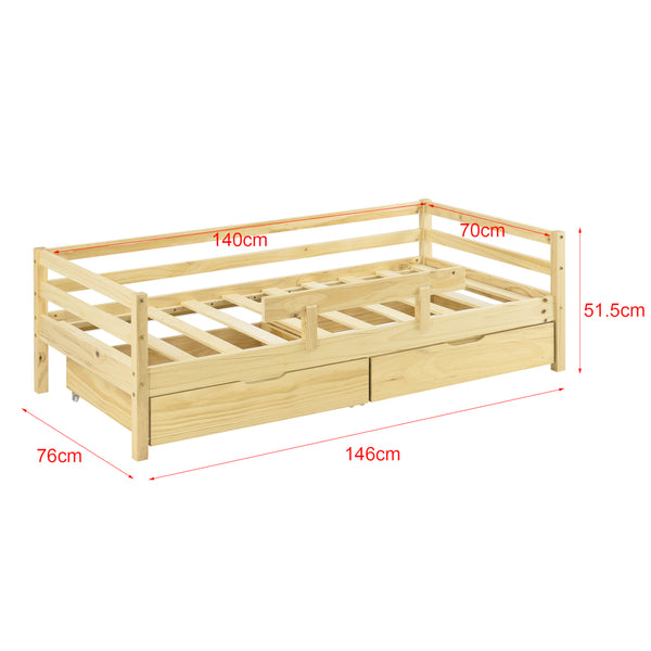 Kinderbed Reykholt met uitvalbeveiliging matras en 2 lades - verschillende kleuren en maten