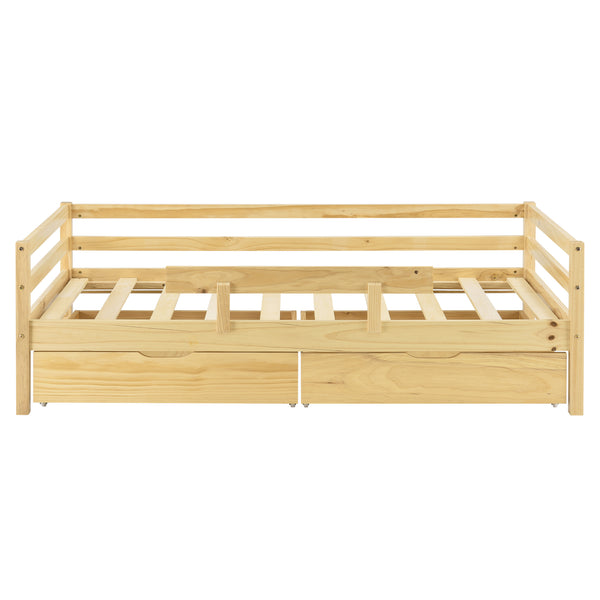 Kinderbed Reykholt met uitvalbeveiliging matras en 2 lades - verschillende kleuren en maten