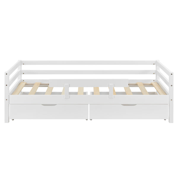 Kinderbed Reykholt met uitvalbeveiliging matras en 2 lades - verschillende kleuren en maten