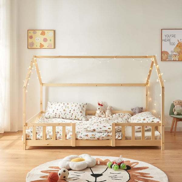 Kinderbed Sisimiut met uitvalbeveiliging bedbodem en matras [en.casa]