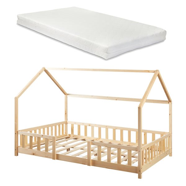 Kinderbed Sisimiut met uitvalbeveiliging bedbodem en matras [en.casa]