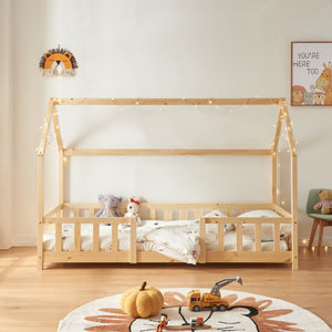 Kinderbed Sisimiut met uitvalbeveiliging bedbodem en matras [en.casa]