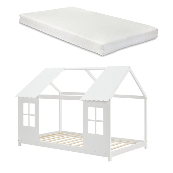 Kinderbed Tostedt huisbed met bedbodem en matras [en.casa] [neu.haus]