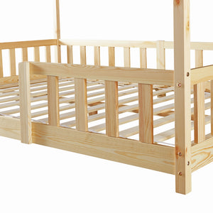Lit d'Enfant Forme Maison avec Grille de Protection Treviolo [en.casa]