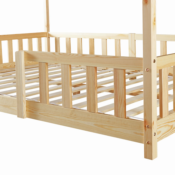 Lit d'Enfant Forme Maison avec Grille de Protection Treviolo [en.casa]