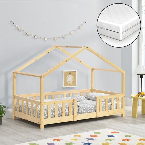 Lit d'enfant en forme de maison Treviolo avec matelas bois de pin [en.casa]
